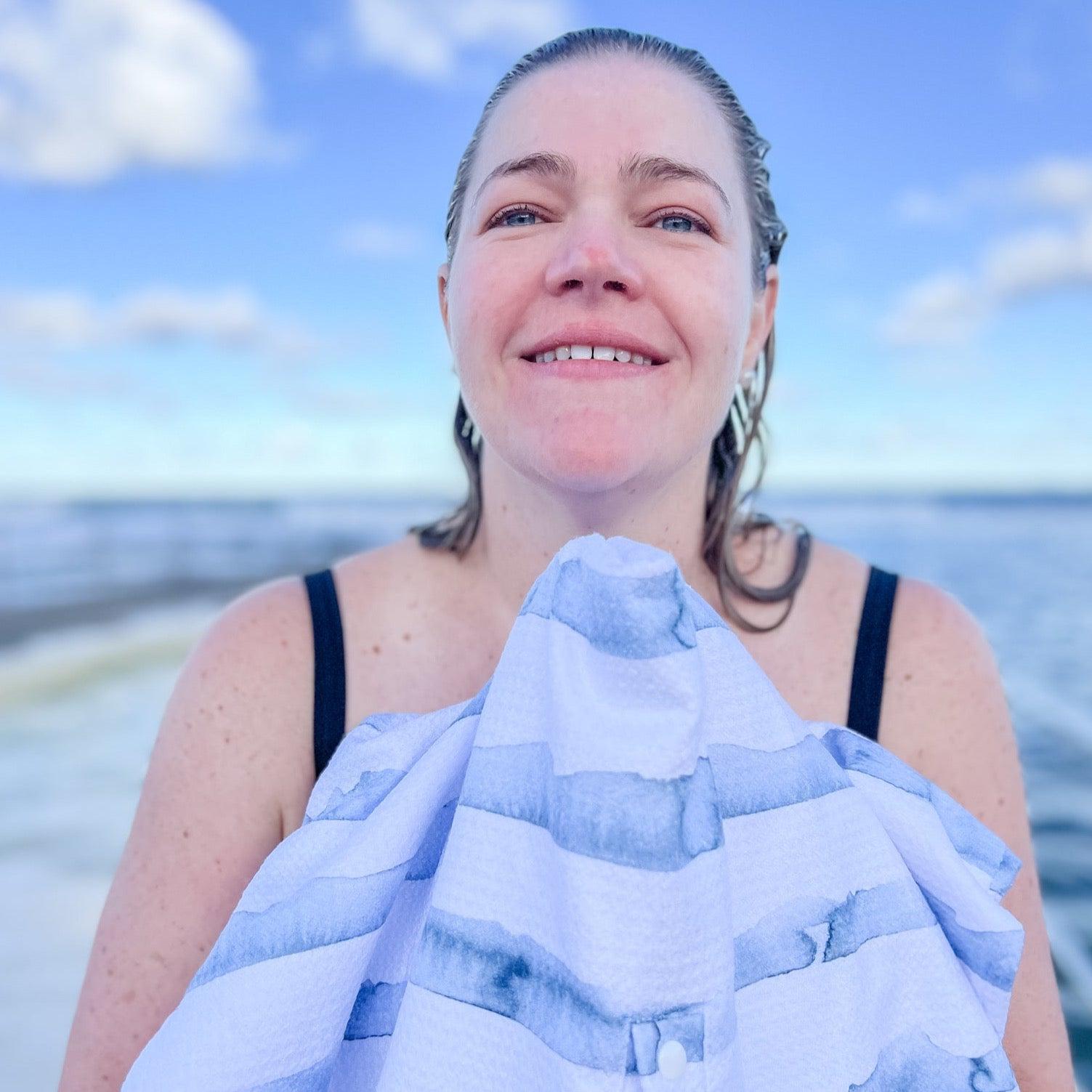Small ZIP UP Hooded Towel - French Beach Blue