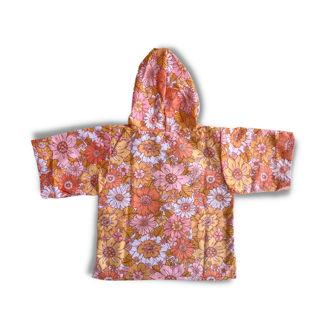 X-Small Zip Up Hooded Towel - Retro Floral