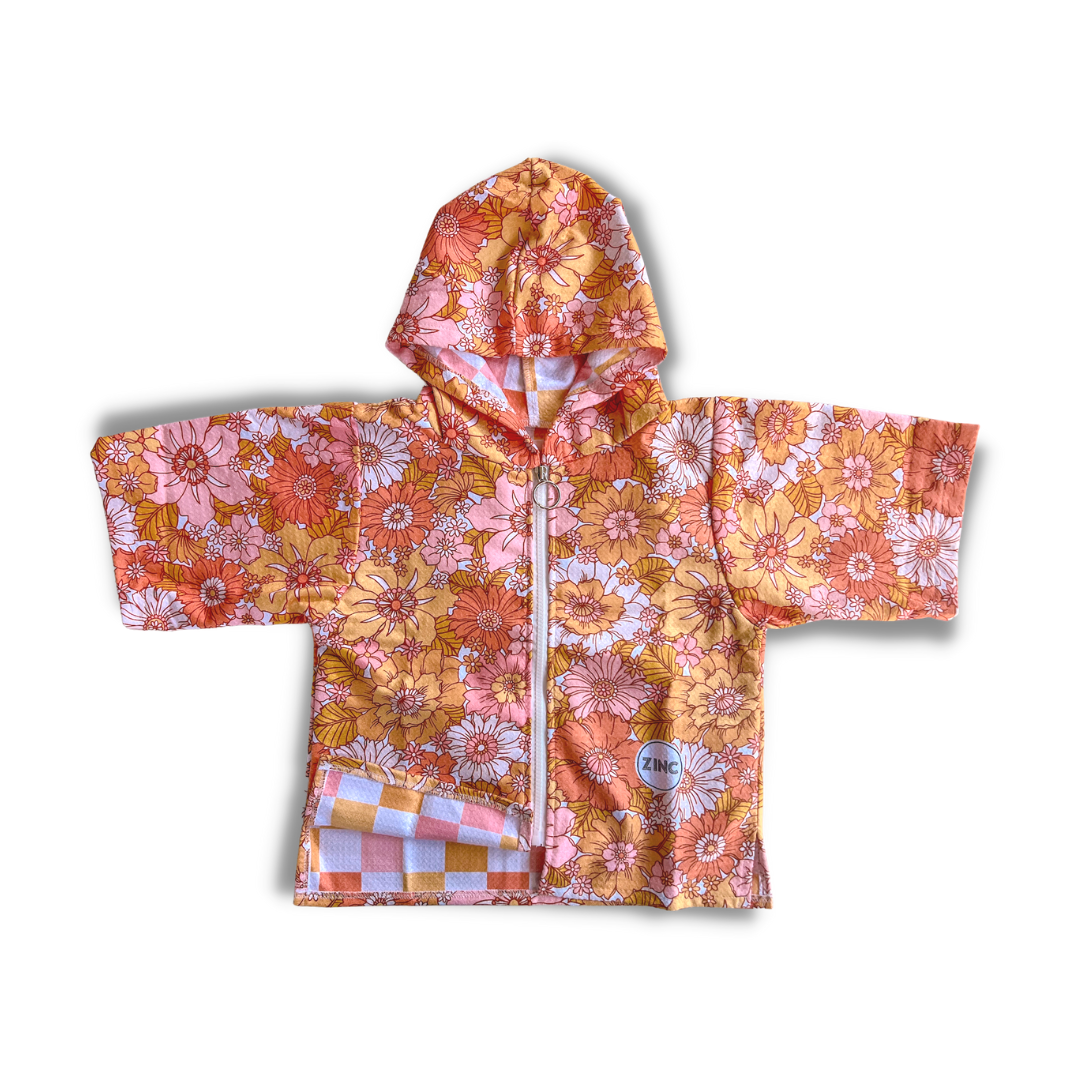 X-Small Zip Up Hooded Towel - Retro Floral